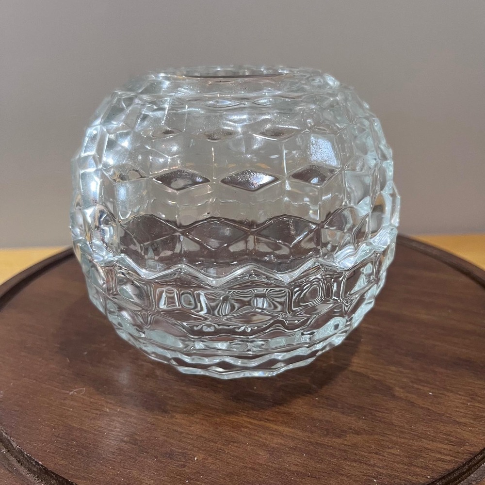 Vtg HOMCO Clear Glass Fairy Lamp Cubist Diamond Point Honeycomb Candle Holder